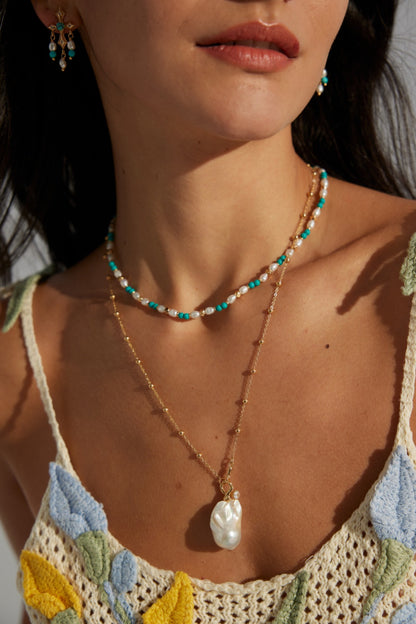 Turquoise with Pearl Necklace By Essimora