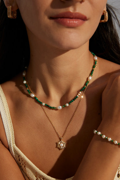 Malachite with Pearl Necklace By Essimora