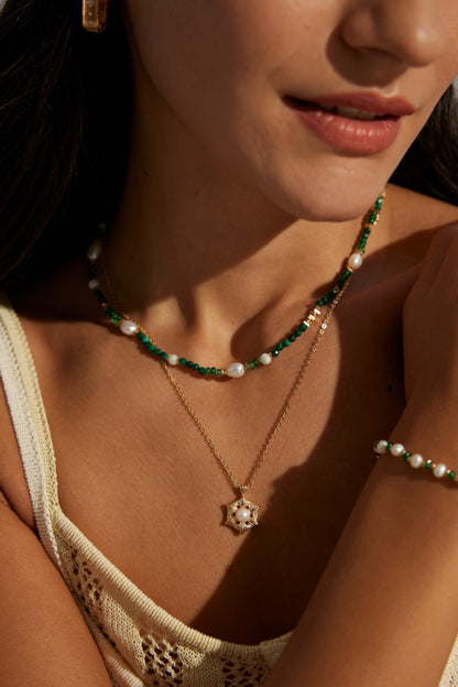 Malachite with Pearl Necklace By Essimora