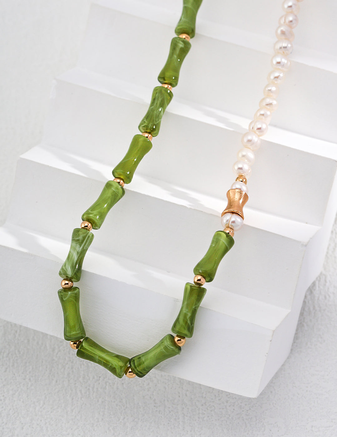 Bamboo Resin Stone Pearl Necklace By Essimoras