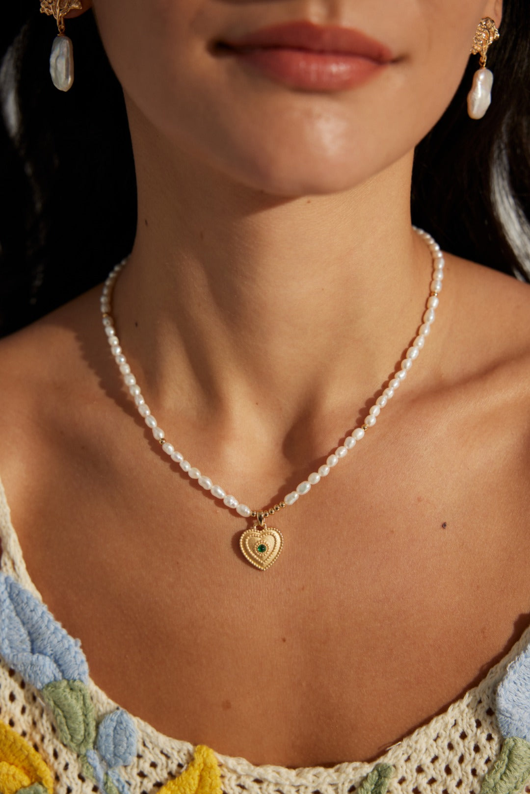 Pearl Necklace with Heart Pendant By Errimora