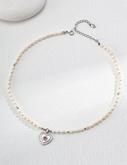 Pearl Necklace with Heart Pendant By Errimora