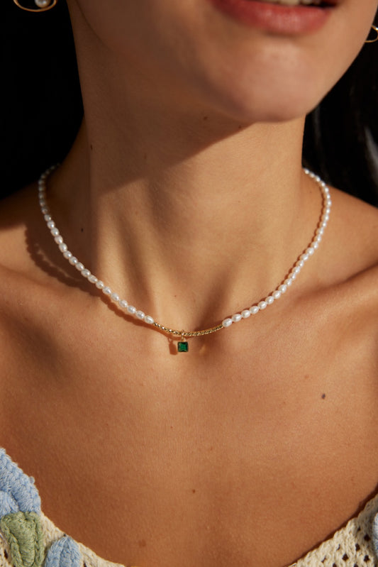 Elegant Pearl with Zirconia Necklace By Essimora