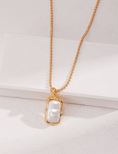 Square Pearl Pendant Necklace By Essimora