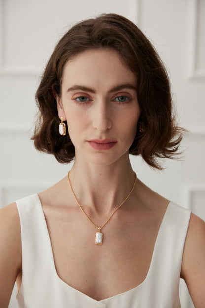 Square Pearl Pendant Necklace By Essimora