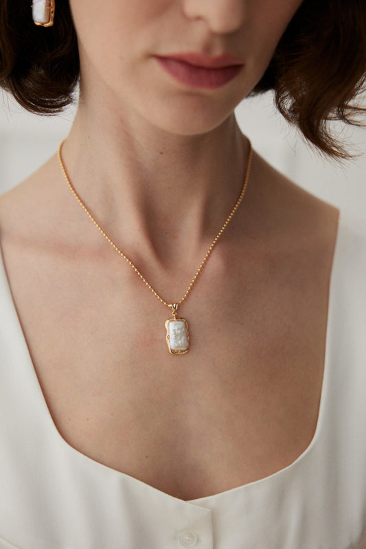 Square Pearl Pendant Necklace By Essimora